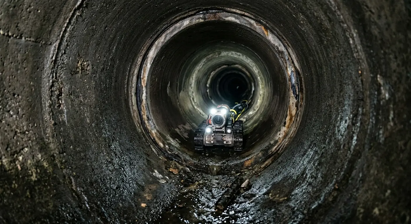 Robotic sewer camera inspecting pipe interior for Sewer Line Cleaning in Roswell
